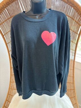 AVIATOR NATION Heart Crew Sweatshirt Women's Size Large Charcoal Pink Heart